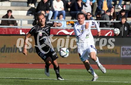 Fussball Bundesliga. Meistergruppe. WAC gegen Austria Klagenfurt. Mario Leitgeb, (WAC),  Patrick Greil  (Klagenfurt). Wolfsberg, am 17.4.2022.
Foto: Kuess
www.qspictures.net
---
pressefotos, pressefotografie, kuess, qs, qspictures, sport, bild, bilder, bilddatenbank