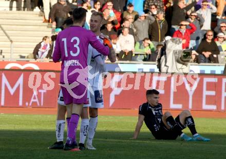 Fussball Bundesliga. Meistergruppe. WAC gegen Austria Klagenfurt. Jubel Phillip Menzel, Florian Jaritz   (Klagenfurt). Wolfsberg, am 17.4.2022.
Foto: Kuess
www.qspictures.net
---
pressefotos, pressefotografie, kuess, qs, qspictures, sport, bild, bilder, bilddatenbank