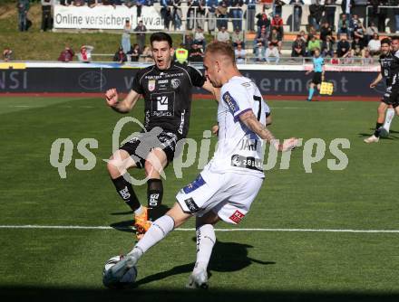 Fussball Bundesliga. Meistergruppe. WAC gegen Austria Klagenfurt. Luka Lochoshvili,  (WAC),  Florian Jaritz (Klagenfurt). Wolfsberg, am 17.4.2022.
Foto: Kuess
www.qspictures.net
---
pressefotos, pressefotografie, kuess, qs, qspictures, sport, bild, bilder, bilddatenbank