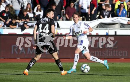 Fussball Bundesliga. Meistergruppe. WAC gegen Austria Klagenfurt. Luka Lochoshvili, (WAC), Alex Timossi Andersson   (Klagenfurt). Wolfsberg, am 17.4.2022.
Foto: Kuess
www.qspictures.net
---
pressefotos, pressefotografie, kuess, qs, qspictures, sport, bild, bilder, bilddatenbank