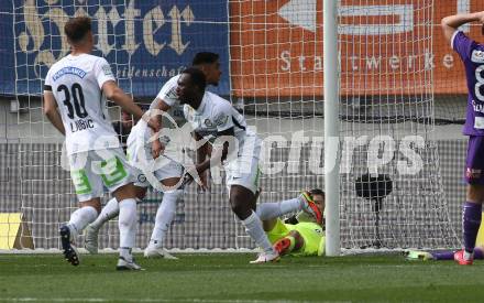 Fussball Bundesliga. Play-off. SK Austria Klagenfurt gegen SK Sturm Graz.  Torjubel Niangbo Dogbole Franck Anderson  (Graz). Klagenfurt, am 8.5.2022.
Foto: Kuess
www.qspictures.net
---
pressefotos, pressefotografie, kuess, qs, qspictures, sport, bild, bilder, bilddatenbank