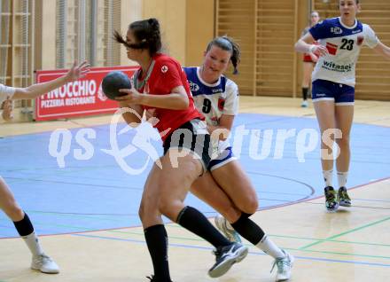 Handball Frauen. SC witasek Ferlach/Feldkirchen gegen WAT Atzgersdorf. Anna Maria Wutte, (Ferlach/Feldkirchen), Sandra Mahr   (Atzgersdorf). Ferlach, am 11.5.2022.
Foto: Kuess
---
pressefotos, pressefotografie, kuess, qs, qspictures, sport, bild, bilder, bilddatenbank