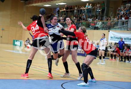 Handball Frauen. SC witasek Ferlach/Feldkirchen gegen WAT Atzgersdorf. Luna Voncina,  (Ferlach/Feldkirchen), Krisztina Barany, Melanie Sujer, Alina Bohnen  (Atzgersdorf). Ferlach, am 11.5.2022.
Foto: Kuess
---
pressefotos, pressefotografie, kuess, qs, qspictures, sport, bild, bilder, bilddatenbank