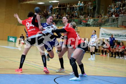 Handball Frauen. SC witasek Ferlach/Feldkirchen gegen WAT Atzgersdorf. Luna Voncina, (Ferlach/Feldkirchen), Krisztina Barany, Melanie Sujer, Alina Bohnen   (Atzgersdorf). Ferlach, am 11.5.2022.
Foto: Kuess
---
pressefotos, pressefotografie, kuess, qs, qspictures, sport, bild, bilder, bilddatenbank