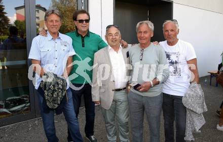 Fussball Bundesliga. Play-off. SK Austria Klagenfurt gegen FK Austria Wien.  Legendentreffen.    Walter Koch, Kurt Widmann, Guenther Golautschnig, Franz Hasil, Walter Schoppitsch. Klagenfurt, am 15.5.2022.
Foto: Kuess
www.qspictures.net
---
pressefotos, pressefotografie, kuess, qs, qspictures, sport, bild, bilder, bilddatenbank