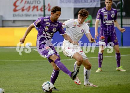 Fussball Bundesliga. Play-off. SK Austria Klagenfurt gegen FK Austria Wien.  Julian von Haacke, (Klagenfurt),  Eric Martel (Wien). Klagenfurt, am 15.5.2022.
Foto: Kuess
www.qspictures.net
---
pressefotos, pressefotografie, kuess, qs, qspictures, sport, bild, bilder, bilddatenbank