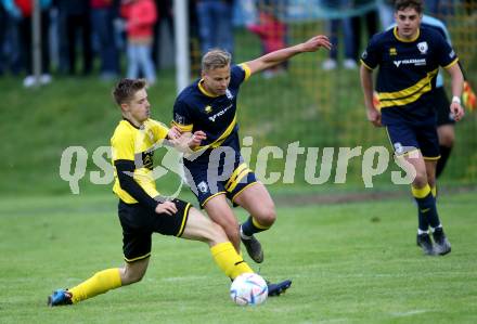 Fussball. 1. Klasse D. Bad St. Leonhard gegen DSG Ferlach.  Andreas Steinkellner (Bad St. Leonhard),  Vernes Durmisevic  (Ferlach). Bad St. Leonhard, 28.5.2022.
Foto: Kuess
---
pressefotos, pressefotografie, kuess, qs, qspictures, sport, bild, bilder, bilddatenbank