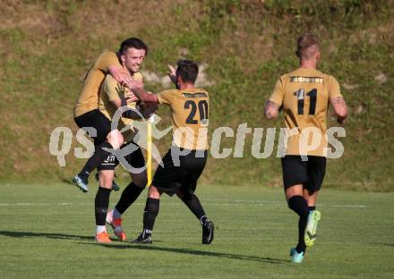 Fussball. KFV-Cup. Koettmannsdorf gegen Gmuend. Torjubel  Adis Ajkic , Nace Erzen, Patrick Rene Striednig (Koettmannsdorf). Koettmannsdorf, 19.6.2022.
Foto: Kuess

---
pressefotos, pressefotografie, kuess, qs, qspictures, sport, bild, bilder, bilddatenbank