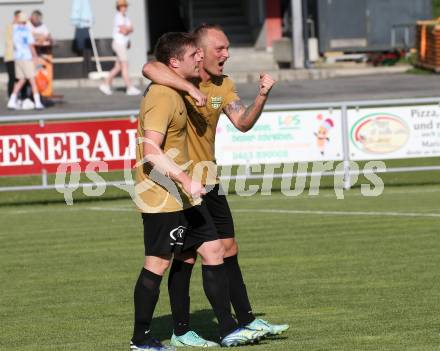 Fussball. KFV-Cup. Koettmannsdorf gegen Gmuend.  Torjubel Aner Mandzic, Nace Erzen  (Koettmannsdorf). Koettmannsdorf, 19.6.2022.
Foto: Kuess

---
pressefotos, pressefotografie, kuess, qs, qspictures, sport, bild, bilder, bilddatenbank