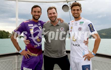 Fussball Bundesliga. Saison Kick-off 2022/23. SK Austria Klagenfurt.   Markus Pink,  Matthias Linnenbruegger, Thorsten Mahrer. Klagenfurt, am 5.7.2022.
Foto: Kuess
---
pressefotos, pressefotografie, kuess, qs, qspictures, sport, bild, bilder, bilddatenbank