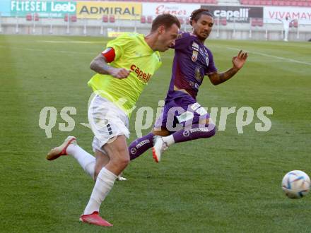 Fussball Testspiel. SK Austria Klagenfurt gegen Kaerntner Auswahl.  Maximiliano Moreira Romero, (Austria Klagenfurt), Kevin Vaschauner  (Auswahl). KLagenfurt, am 9.7.2022.
Foto: Kuess
---
pressefotos, pressefotografie, kuess, qs, qspictures, sport, bild, bilder, bilddatenbank