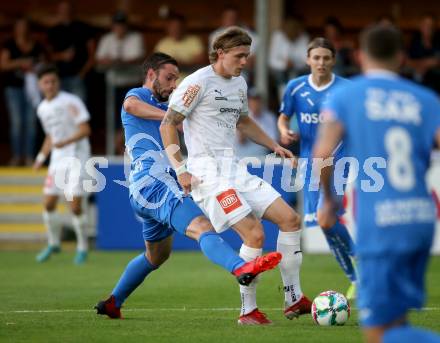 Fussball. OEFB Cup. SAK gegen Wiener Sport-Club. Patrick Lausegger, (SAK),   Marcel Holzer  (Wiener Sport-Club). Klagenfurt, 15.7.2022.
Foto: Kuess
---
pressefotos, pressefotografie, kuess, qs, qspictures, sport, bild, bilder, bilddatenbank