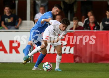 Fussball. OEFB Cup. SAK gegen Wiener Sport-Club. Miha Vidmar, (SAK),    Martin Pajaczkowski (Wiener Sport-Club). Klagenfurt, 15.7.2022.
Foto: Kuess
---
pressefotos, pressefotografie, kuess, qs, qspictures, sport, bild, bilder, bilddatenbank