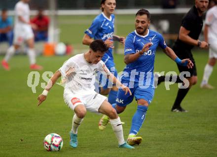 Fussball. OEFB Cup. SAK gegen Wiener Sport-Club. Yosifov Svetlozar Angelov, (SAK),  Martin Pajaczkowski   (Wiener Sport-Club). Klagenfurt, 15.7.2022.
Foto: Kuess
---
pressefotos, pressefotografie, kuess, qs, qspictures, sport, bild, bilder, bilddatenbank