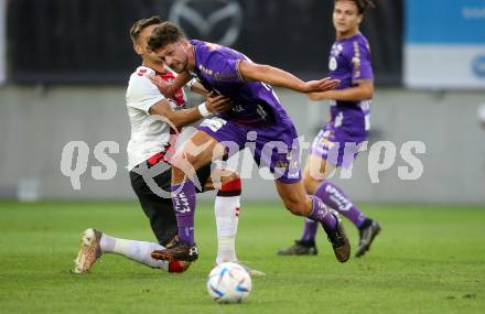 Fussball Testspiel. SK Austria Klagenfurt gegen FC Southampton.   Patrick Hasenhuettl (Klagenfurt),  Jan Bednarek (FC Southampton). Klagenfurt, am 18.7.2022. 
Foto: Kuess

---
pressefotos, pressefotografie, kuess, qs, qspictures, sport, bild, bilder, bilddatenbank