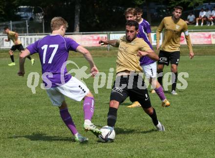 Fussball. Kaerntner Liga. Austria Klagenfurt Amat. gegen Koettmannsdorf.   Hubert Philipp Griesebner (Austria Klagenfurt Amat),  Tyrone Marcel Mc Cargo  (Koettmannsdorf). Brueckl, 23.7.2022.
Foto: Kuess
---
pressefotos, pressefotografie, kuess, qs, qspictures, sport, bild, bilder, bilddatenbank