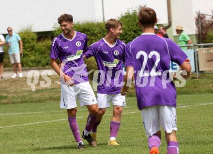 Fussball. Kaerntner Liga. Austria Klagenfurt Amat. gegen Koettmannsdorf.   Torjubel Patrick Hasenhuettl (Austria Klagenfurt Amat). Brueckl, 23.7.2022.
Foto: Kuess
---
pressefotos, pressefotografie, kuess, qs, qspictures, sport, bild, bilder, bilddatenbank