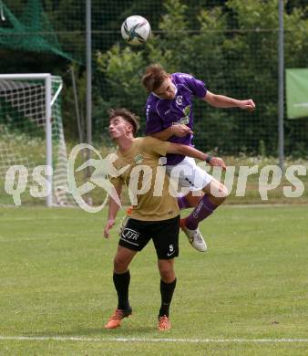 Fussball. Kaerntner Liga. Austria Klagenfurt Amat. gegen Koettmannsdorf.   Marius Leo Maierhofer (Austria Klagenfurt Amat),  Nico Daniel Taschwer  (Koettmannsdorf). Brueckl, 23.7.2022.
Foto: Kuess
---
pressefotos, pressefotografie, kuess, qs, qspictures, sport, bild, bilder, bilddatenbank