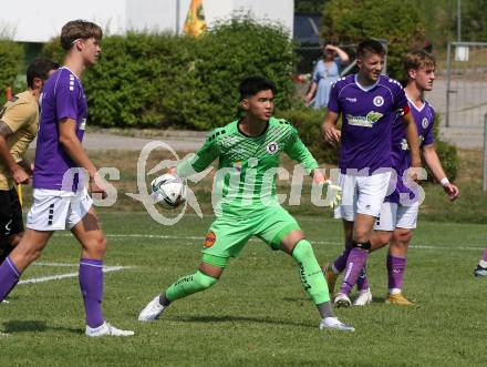 Fussball. Kaerntner Liga. Austria Klagenfurt Amat. gegen Koettmannsdorf.   Shaoziyang Liu (Austria Klagenfurt Amat). Brueckl, 23.7.2022.
Foto: Kuess
---
pressefotos, pressefotografie, kuess, qs, qspictures, sport, bild, bilder, bilddatenbank