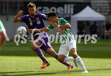 Fussball. Bundesliga. Austria Klagenfurt gegen Rapid Wien. Thorsten Mahrer,  (Klagenfurt),  Bernhard Zimmermann (Rapid).  Klagenfurt, 31.7.2022.
Foto: Kuess
---
pressefotos, pressefotografie, kuess, qs, qspictures, sport, bild, bilder, bilddatenbank