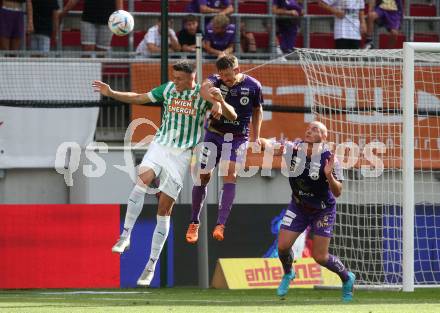 Fussball. Bundesliga. Austria Klagenfurt gegen Rapid Wien. Christopher Wernitznig, Nicolas Wimmer (Klagenfurt),  Rene Kriwak (Rapid).  Klagenfurt, 31.7.2022.
Foto: Kuess
---
pressefotos, pressefotografie, kuess, qs, qspictures, sport, bild, bilder, bilddatenbank