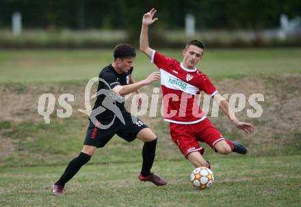 Fussball 2. Klasse C. St. Margarethen im Lavanttal gegen St. Paul. Florian Maier  (St.Margarethen),   Felix Riegler (St. Paul).  St. Matgarethen, am 6.8.2022.
Foto: Kuess
---
pressefotos, pressefotografie, kuess, qs, qspictures, sport, bild, bilder, bilddatenbank