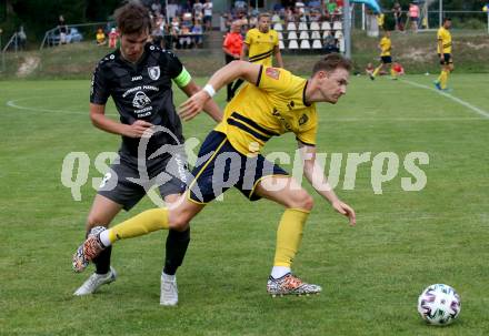 Fussball 1. KLasse. DSG Ferlach gegen St. Margareten im Rosental.    Michael Krainer (Ferlach),  Nico Gojkovic   (St. Margareten). Ferlach, am 23.7.2022.
Foto: Kuess
---
pressefotos, pressefotografie, kuess, qs, qspictures, sport, bild, bilder, bilddatenbank