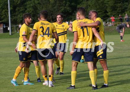 Fussball 1. KLasse. DSG Ferlach gegen St. Margareten im Rosental.    Torjubel Ferlach. Ferlach, am 23.7.2022.
Foto: Kuess
---
pressefotos, pressefotografie, kuess, qs, qspictures, sport, bild, bilder, bilddatenbank