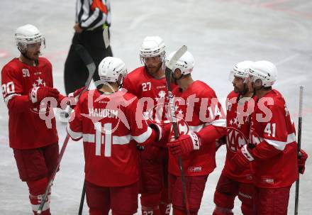 Eishockey. Teststpiel. KAC gegen Fehervar. Jubel  (KAC). Maribor, 19.8.2022.
Foto: Kuess
---
pressefotos, pressefotografie, kuess, qs, qspictures, sport, bild, bilder, bilddatenbank