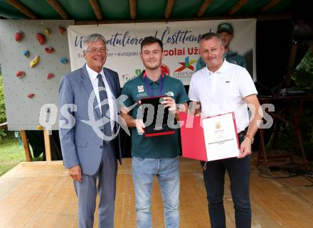 Klettern, Bouldern. Empfang Europameister Nicolai Uznik.  Peter Kaiser, Nicolai Uznik.. St. Johann,  21.8.2022.
Foto: Kuess
---
pressefotos, pressefotografie, kuess, qs, qspictures, sport, bild, bilder, bilddatenbank