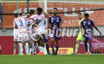 Fussball Bundesliga.  SK Austria Klagenfurt gegen FK Austria Wien.   Torjubel (Wien). Klagenfurt, am 28.8.2022. 
Foto: Kuess

---
pressefotos, pressefotografie, kuess, qs, qspictures, sport, bild, bilder, bilddatenbank