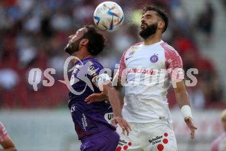Fussball Bundesliga.  SK Austria Klagenfurt gegen FK Austria Wien.  Markus Pink,  (Klagenfurt),    Galvao Da Costa Souza Lucas  (Wien). Klagenfurt, am 28.8.2022. 
Foto: Kuess

---
pressefotos, pressefotografie, kuess, qs, qspictures, sport, bild, bilder, bilddatenbank
