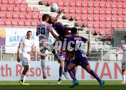 Fussball Bundesliga.  SK Austria Klagenfurt gegen FK Austria Wien.  Markus Pink,  (Klagenfurt),   Lukas Muehl  (Wien). Klagenfurt, am 28.8.2022. 
Foto: Kuess

---
pressefotos, pressefotografie, kuess, qs, qspictures, sport, bild, bilder, bilddatenbank