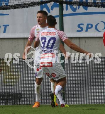 Fussball Bundesliga.  SK Austria Klagenfurt gegen FK Austria Wien.  Torjubel Reinhold Ranftl, Manfred Fischer (Wien). Klagenfurt, am 28.8.2022. 
Foto: Kuess

---
pressefotos, pressefotografie, kuess, qs, qspictures, sport, bild, bilder, bilddatenbank