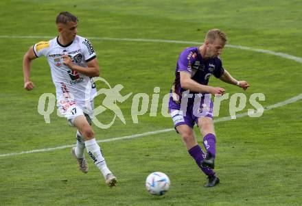 Fussball Bundesliga.  WAC gegen SK Austria Klagenfurt.  Ervin Omic,   (WAC),   Christopher CVetko (Klagenfurt). Wolfsberg, am 4.9..2022. 
Foto: Kuess

---
pressefotos, pressefotografie, kuess, qs, qspictures, sport, bild, bilder, bilddatenbank