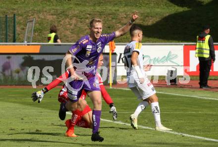 Fussball Bundesliga.  WAC gegen SK Austria Klagenfurt.  Torjubel Christopher Cvetko (Klagenfurt). Wolfsberg, am 4.9..2022. 
Foto: Kuess

---
pressefotos, pressefotografie, kuess, qs, qspictures, sport, bild, bilder, bilddatenbank
