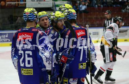 EBEL. Eishockey Bundesliga. VSV gegen BEMER Pioneers Vorarlberg.  Torjubel Chris Collins, Blaz Tomazevic, Dominik Grafenthin, Nicolas Rivett-Mattinen (VSV). Villach, am 22.92022.
Foto: Kuess
www.qspictures.net
---
pressefotos, pressefotografie, kuess, qs, qspictures, sport, bild, bilder, bilddatenbank