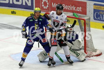 EBEL. Eishockey Bundesliga. VSV gegen BEMER Pioneers Vorarlberg.  Simon Despres, (VSV),   Hampus Eriksson  (Vorarlberg). Villach, am 22.92022.
Foto: Kuess
www.qspictures.net
---
pressefotos, pressefotografie, kuess, qs, qspictures, sport, bild, bilder, bilddatenbank