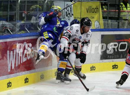 EBEL. Eishockey Bundesliga. VSV gegen BEMER Pioneers Vorarlberg. Robert Sabolic,  (VSV),   Layne Viveiros  (Vorarlberg). Villach, am 22.92022.
Foto: Kuess
www.qspictures.net
---
pressefotos, pressefotografie, kuess, qs, qspictures, sport, bild, bilder, bilddatenbank