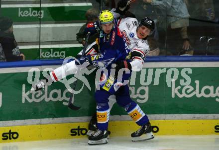 EBEL. Eishockey Bundesliga. VSV gegen BEMER Pioneers Vorarlberg.  Felix Maxa, (VSV),   Christian Bull  (Vorarlberg). Villach, am 22.92022.
Foto: Kuess
www.qspictures.net
---
pressefotos, pressefotografie, kuess, qs, qspictures, sport, bild, bilder, bilddatenbank