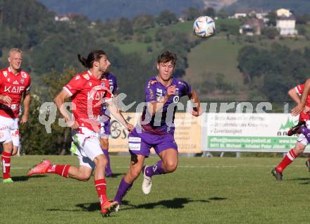 Fussball Testspiel. SK Austria Klagenfurt gegen GAK.  Yannik Robatsch, (Klagenfurt),  Levan Eloshvili (Graz). St. Michael im Lavanttal, am 23.9.2022.
Foto: Kuess
---
pressefotos, pressefotografie, kuess, qs, qspictures, sport, bild, bilder, bilddatenbank