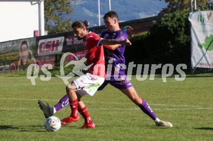 Fussball Testspiel. SK Austria Klagenfurt gegen GAK. AndrewIrving,  (Klagenfurt),  Levan Eloshvili (Graz). St. Michael im Lavanttal, am 23.9.2022.
Foto: Kuess
---
pressefotos, pressefotografie, kuess, qs, qspictures, sport, bild, bilder, bilddatenbank