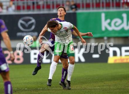 Fussball Bundesliga. SK Austria Klagenfurt gegen SC Austria Lustenau.  Till Sebastian Schumacher,  (Klagenfurt), Lukas Fridrikas (Lustenau). Klagenfurt, am 8.10.2022.
Foto: Kuess
---
pressefotos, pressefotografie, kuess, qs, qspictures, sport, bild, bilder, bilddatenbank