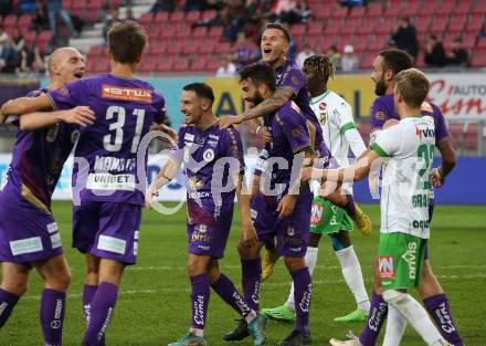 Fussball Bundesliga. SK Austria Klagenfurt gegen SC Austria Lustenau.  Torjubel Sinan Karweina, Kosmas Gkezos, Florian Rieder, Nicolas Wimmer, Thorsten Mahrer (Klagenfurt). Klagenfurt, am 8.10.2022.
Foto: Kuess
---
pressefotos, pressefotografie, kuess, qs, qspictures, sport, bild, bilder, bilddatenbank