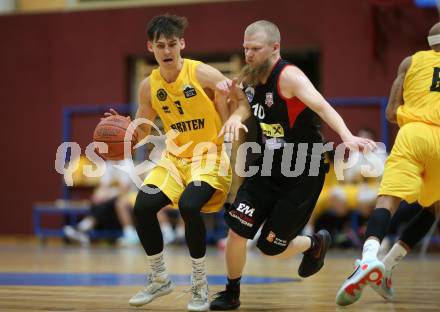 Basketball 2. Liga 2022/2023. Grunddurchgang 2. Runde.  Woerthersee Piraten gegen  Mattersburg Rocks.   Felix Leindecker (Piraten),  Claudio Vancura (Mattersburg). Klagenfurt, am 15.10.2022.
Foto: Kuess
www.qspictures.net
---
pressefotos, pressefotografie, kuess, qs, qspictures, sport, bild, bilder, bilddatenbank