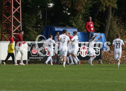 Fussball. Kaerntner Liga.  KAC gegen Atus Ferlach.  Torjubel  Denny Mujagic (Ferlach).  Klagenfurt,  am 15.10.2022. 
Foto: Kuess
---
pressefotos, pressefotografie, kuess, qs, qspictures, sport, bild, bilder, bilddatenbank