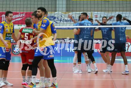 Volleyball. CEV Cup. SK Zadruga Aich/Dob gegen Calcit Kamnik.  Jubel Kamnik. Bleiburg, am 19.10.2022.
Foto: Kuess
---
pressefotos, pressefotografie, kuess, qs, qspictures, sport, bild, bilder, bilddatenbank