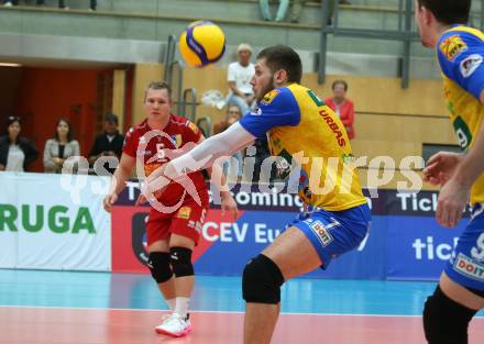 Volleyball. CEV Cup. SK Zadruga Aich/Dob gegen Calcit Kamnik.  Redi Bakiri, Manuel Steiner (Aich/Dob). Bleiburg, am 19.10.2022.
Foto: Kuess
---
pressefotos, pressefotografie, kuess, qs, qspictures, sport, bild, bilder, bilddatenbank