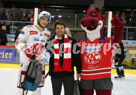 EBEL. Eishockey Bundesliga. EC KAC gegen  Steinbach Black Wings 1992. Spieler des Abends Lukas Haudum  (KAC). Klagenfurt, am 21.10.2022.
Foto: Kuess
www.qspictures.net
---
pressefotos, pressefotografie, kuess, qs, qspictures, sport, bild, bilder, bilddatenbank