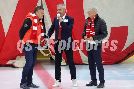 EBEL. Eishockey Bundesliga. EC KAC gegen  Steinbach Black Wings 1992.  Buergermeister Christian Scheider, Joschi Peharz, Landeshauptmann Peter Kaiser. Klagenfurt, am 21.10.2022.
Foto: Kuess
www.qspictures.net
---
pressefotos, pressefotografie, kuess, qs, qspictures, sport, bild, bilder, bilddatenbank